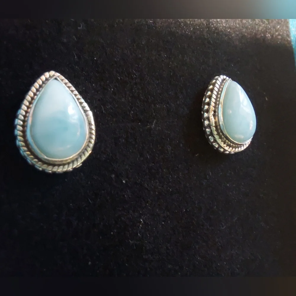 Dainty Silver Larimar Teardrop Stud Earrings